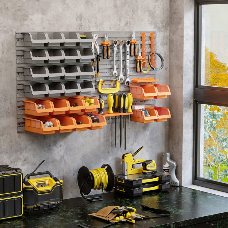 44 Piece Wall Mounted Pegboard Tool Organizer Rack Kit