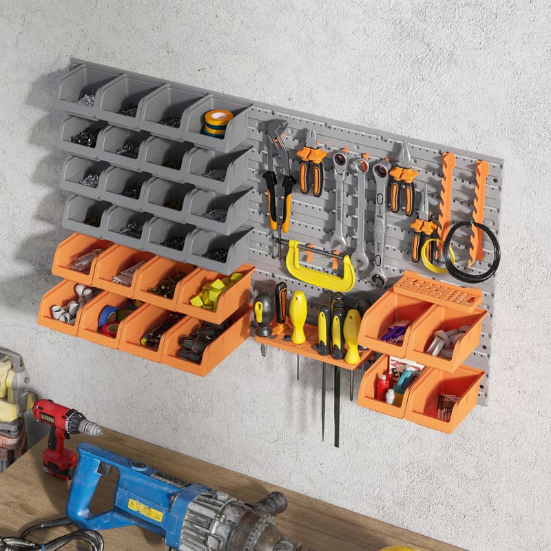 44 Piece Wall Mounted Pegboard Tool Organizer Rack Kit