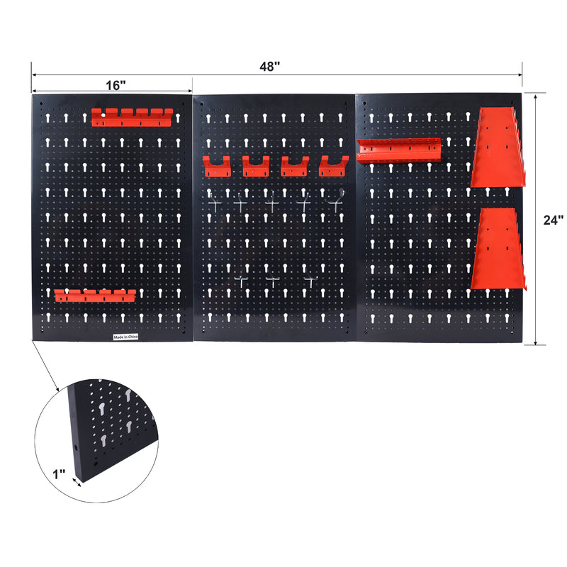 P24 4ft Metal Garage Pegboard Tool Organizer w/3 Pegboards