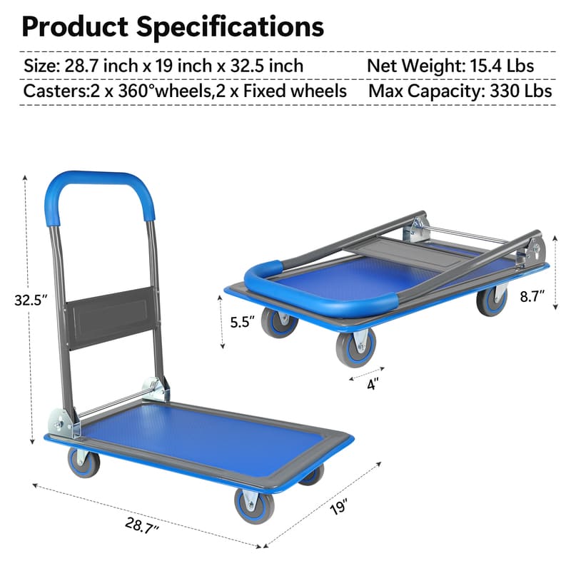 330lbs Capacity Foldable Push Cart Platform Cart