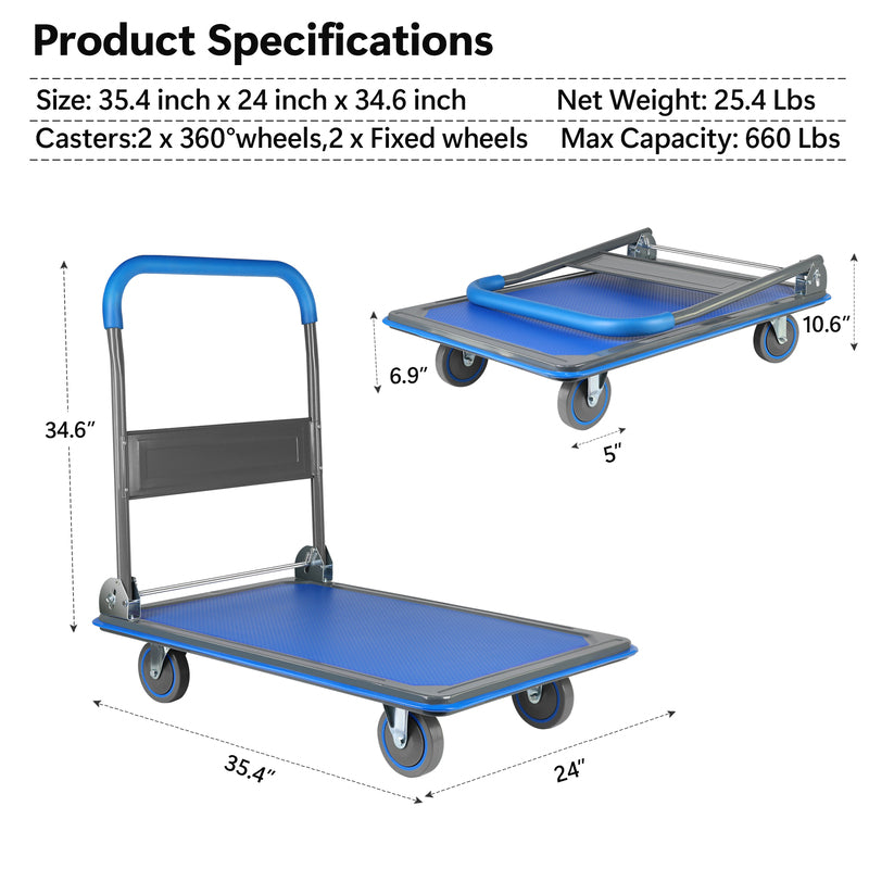 660lbs Capacity Heavy Duty Moving Platform Hand Truck