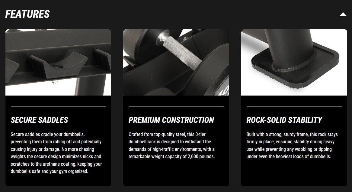 Commercial 3-Tier Dumbbell Racks - 15 Dumbbell Pairs