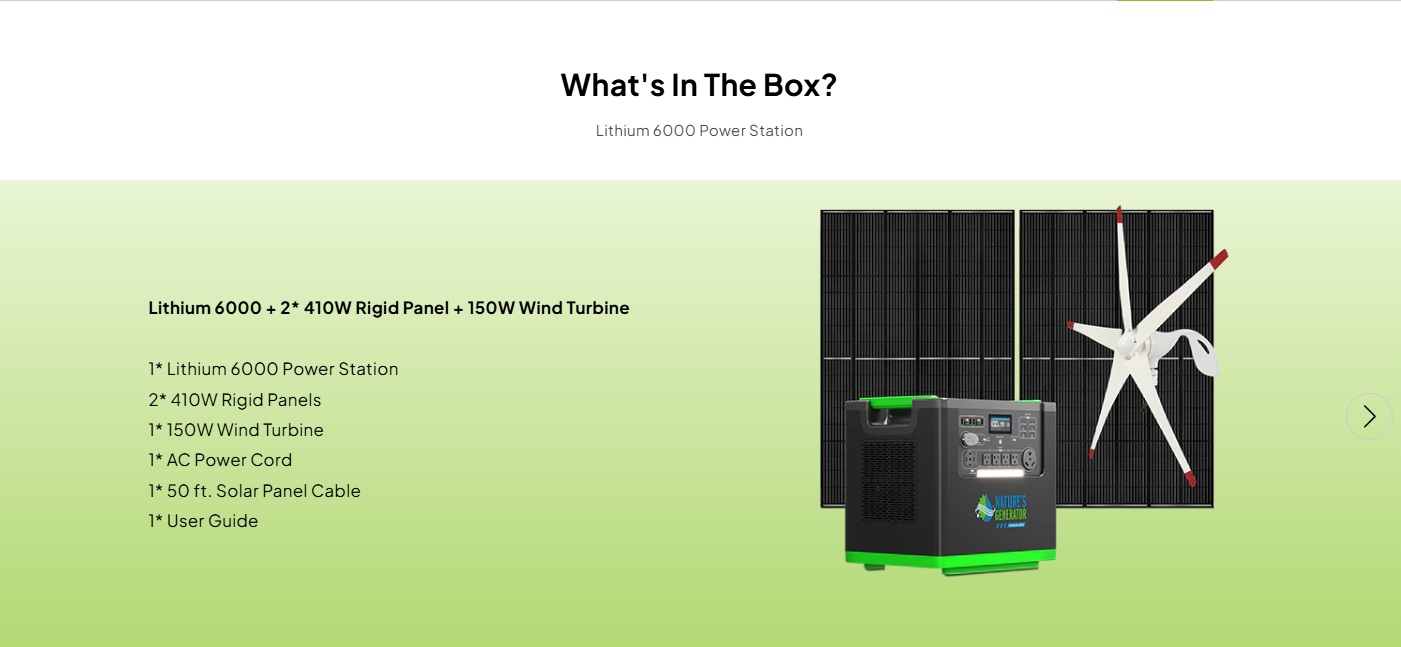 Nature's Generator Lithium 6000 with Solar Panels and Wind Turbine