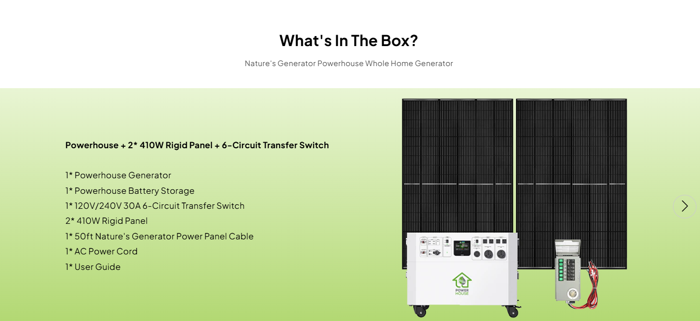Nature’s Generator Powerhouse with Solar Panel and Transfer Switch