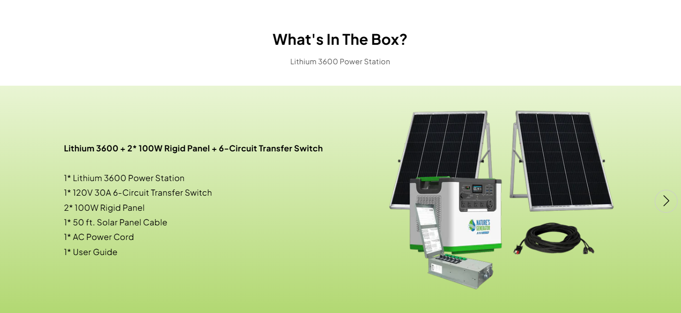 Nature's Generator Lithium 3600 Solar Generator and Transfer Switch