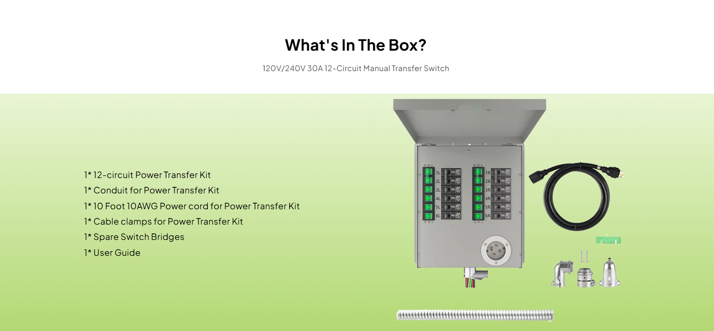 12-Circuit 120/240V 30A Non-Automatic Transfer Switch