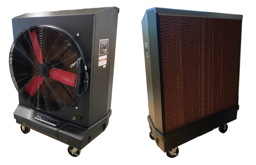 Evaporative Fan Pro: 36" + 90 Gallon Water Cart Combo (Cools 3,200 Sq. Ft.)