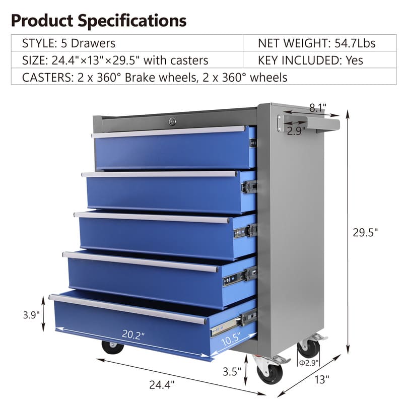 5-Drawer Metal Rolling Tool Chest