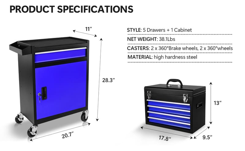 5-Drawer Metal Tool Cart for Garage Workshop