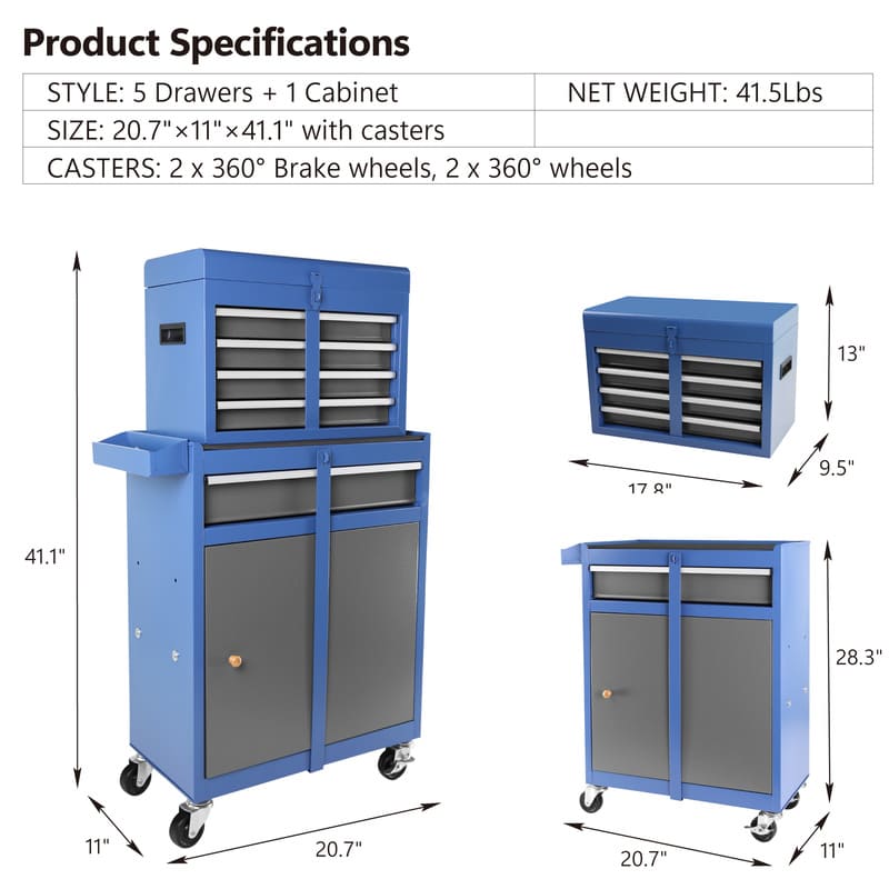 5-Drawer Tool Chest with Large Storage Cabinet