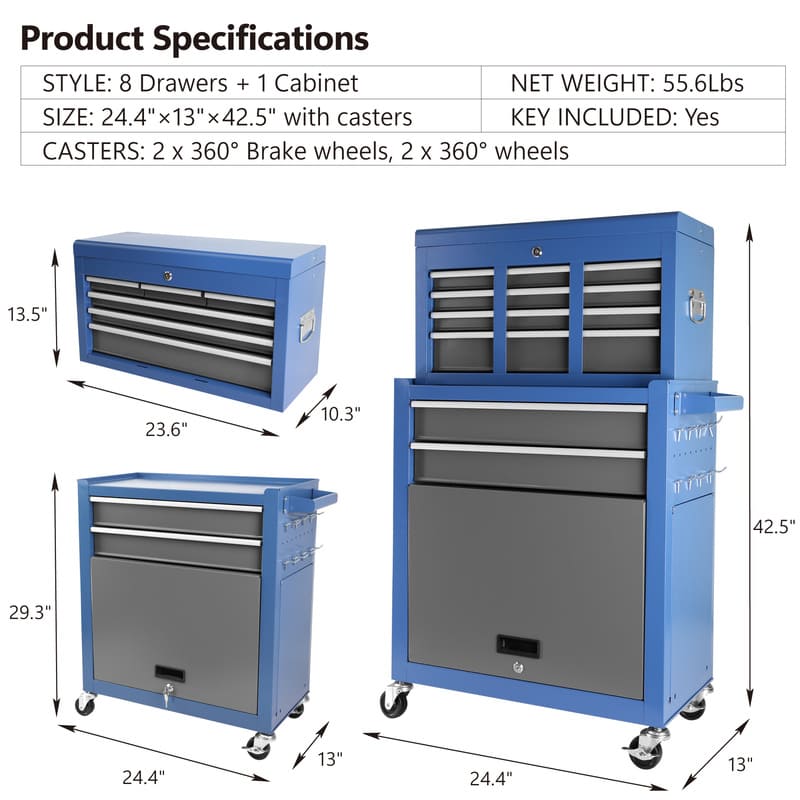 8-Drawer High Capacity Rolling Tool Box