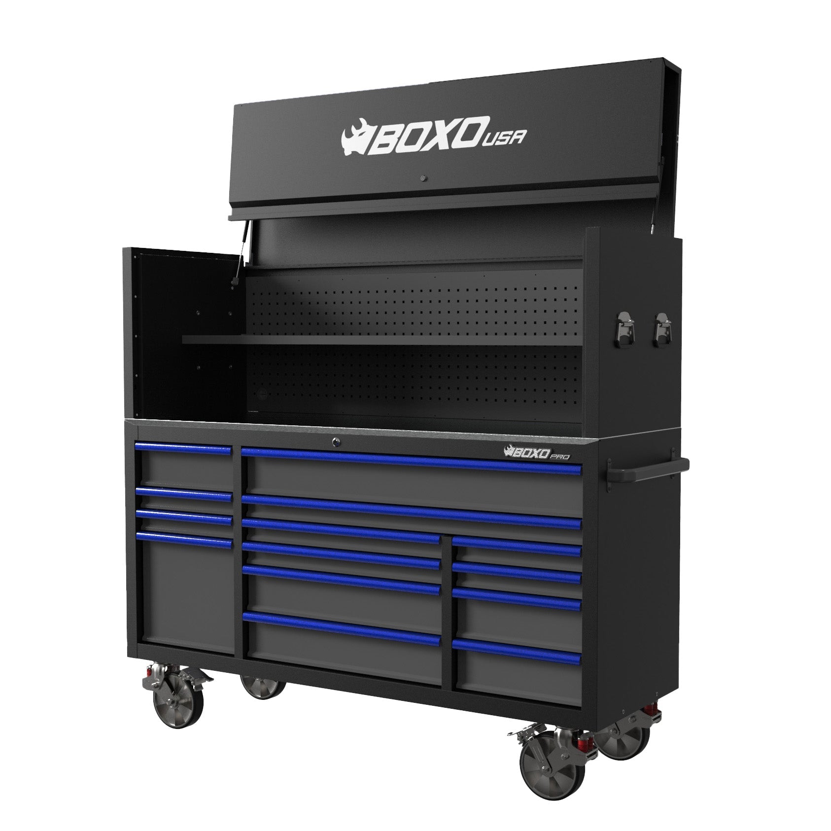 Pro Series | 72" 14-Drawer Rolling Tool Box with Garage Top | Black