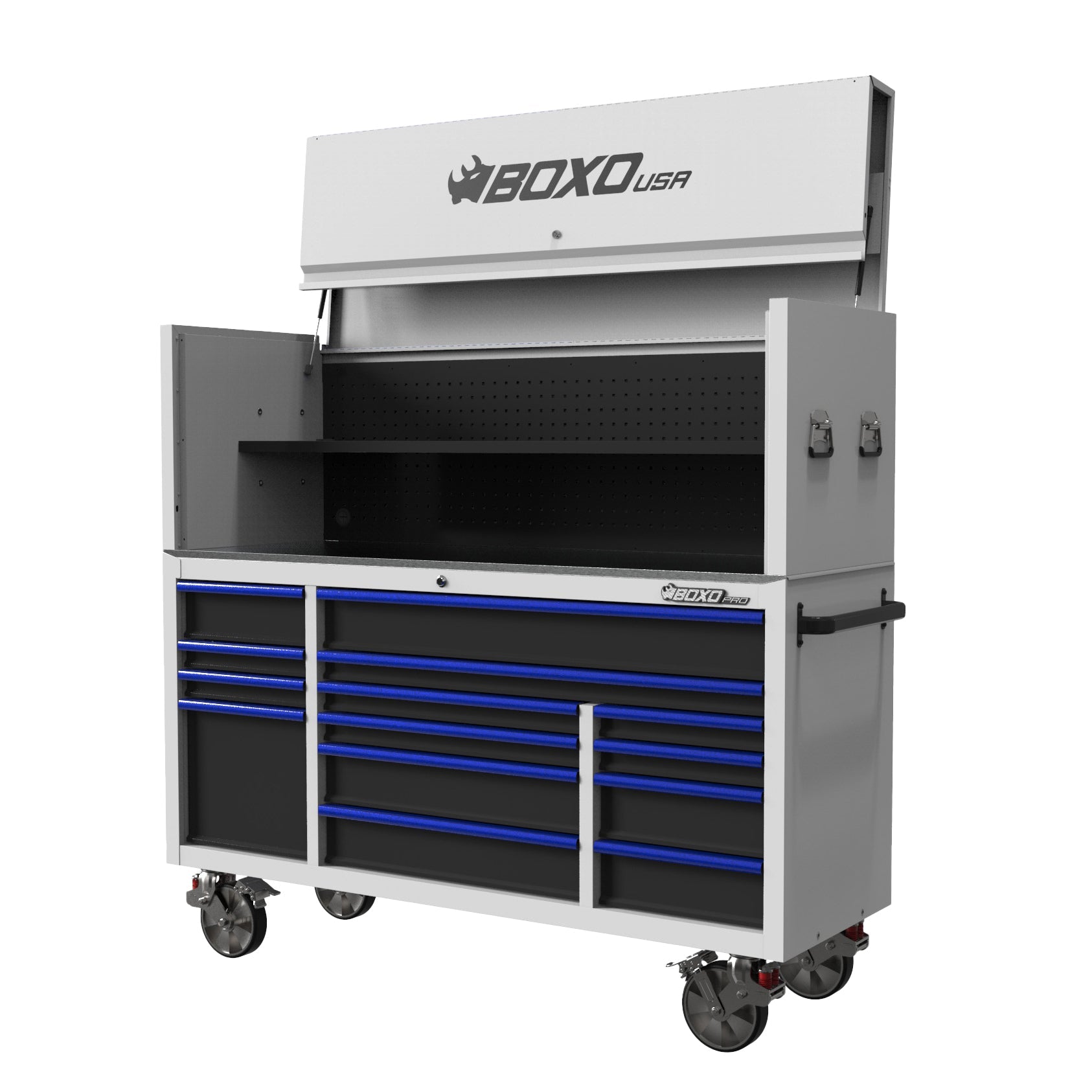 Pro Series | 72" 14-Drawer Rolling Tool Box with Garage Top | White