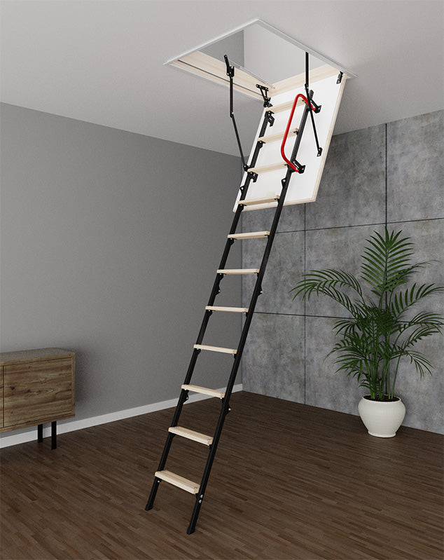 UNI Metal Insulated Folding Attic Ladder 8 ft - 8.5 ft  (Rough Opening: 22.5" x 32") with 352-lb Load Capacity