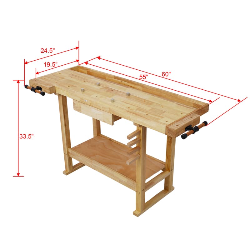 55" Wooden Workbench for Garage Workshop