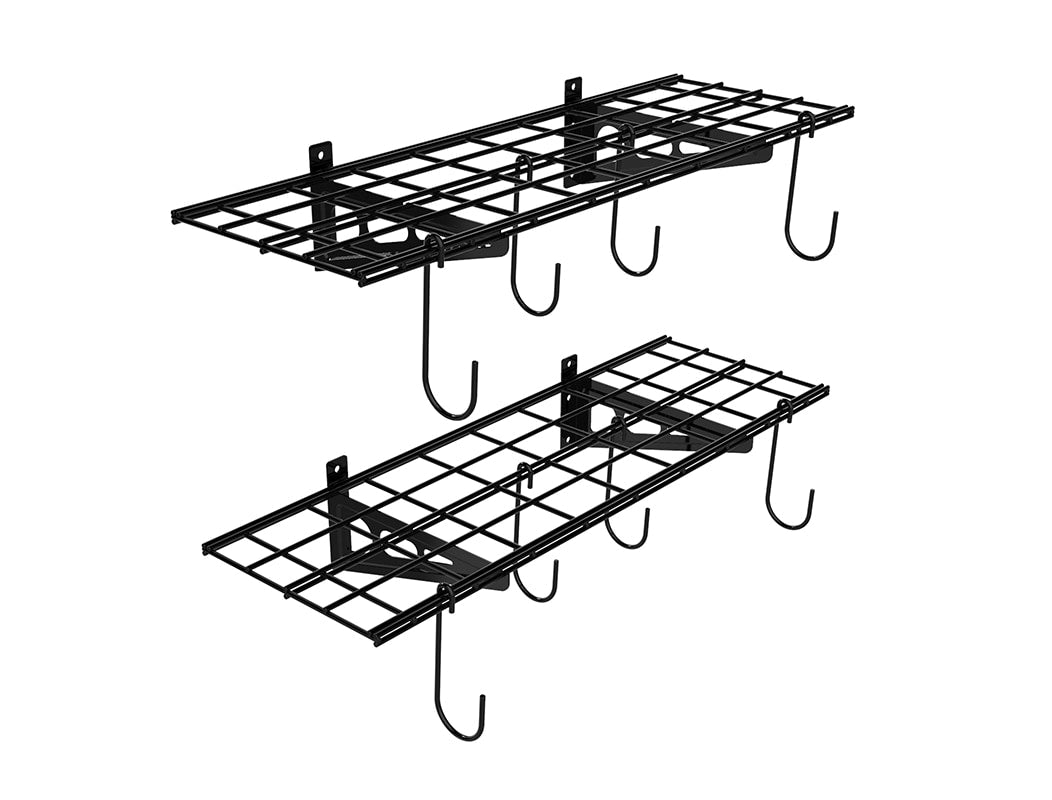 WR16BS Garage Wall Shelving, 2-Pack 1x3 ft, Includes 8 Bike Hooks