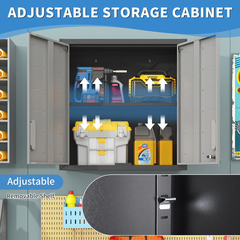 WSC5BG  Classic Black and Gray Metal Wall-Mounted Tool Storage Cabinet