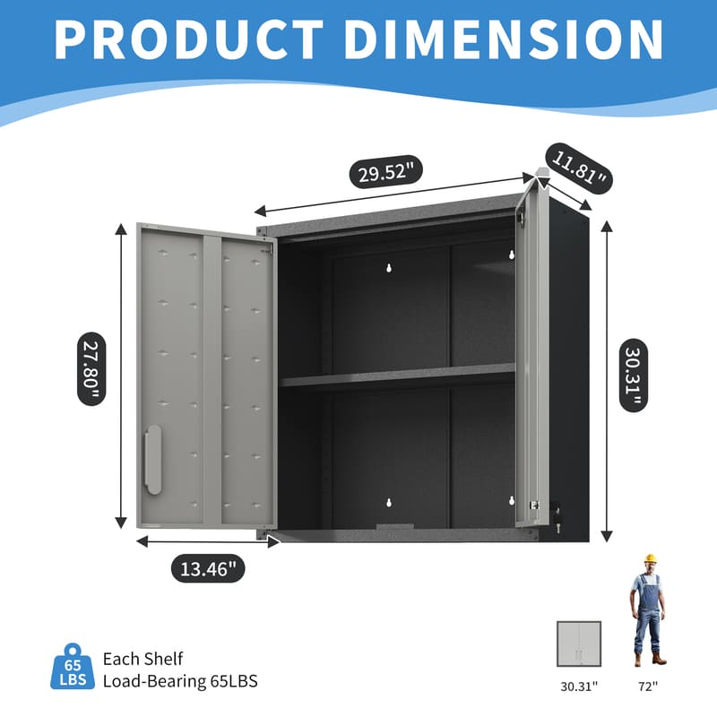 WSC5BG  Classic Black and Gray Metal Wall-Mounted Tool Storage Cabinet
