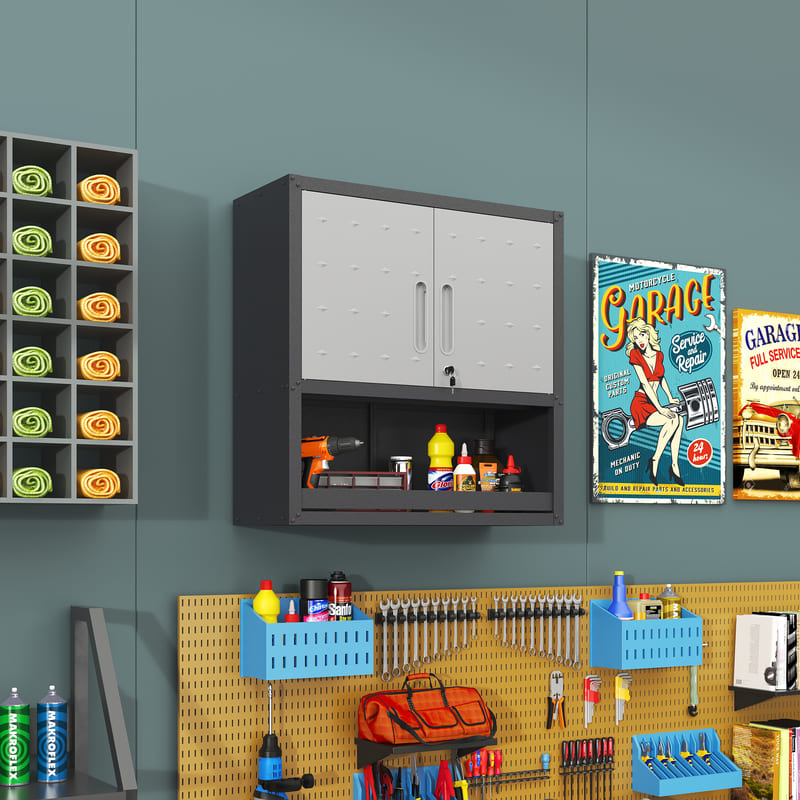 WSC5BG  Classic Black and Gray Metal Wall-Mounted Tool Storage Cabinet