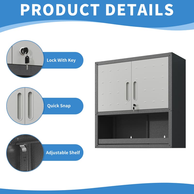 WSC5BG  Classic Black and Gray Metal Wall-Mounted Tool Storage Cabinet
