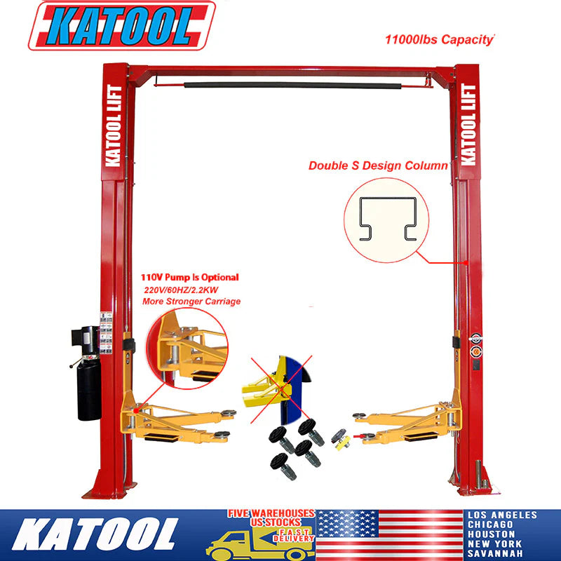 KT-M110 Two Post Clear Floor Lift 11,000lbs Capacity