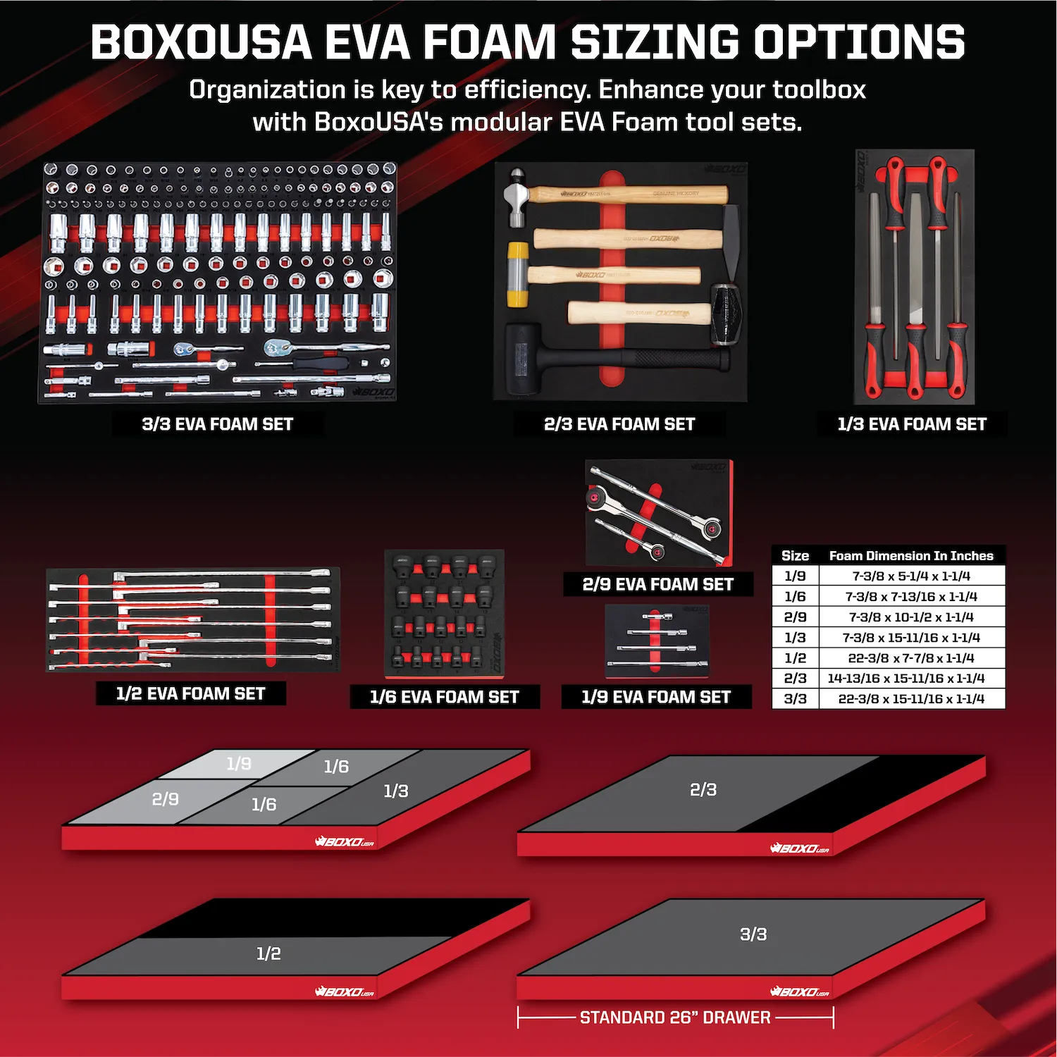 9-Piece 1/2" Drive Super Stubby Torx Bit Socket Set | 1/9th EVA Foam