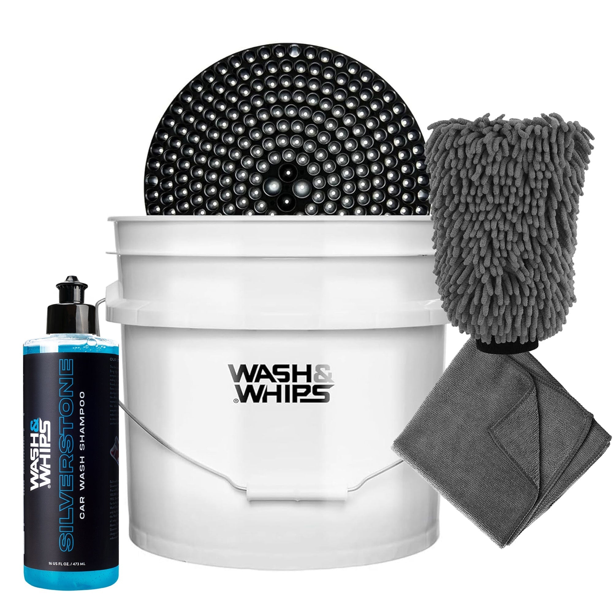 Car Wash Kit - 3-Gallon Bucket with Particle Interceptor Trap, Shampoo, Chenille Mitt & Microfiber Soft Towel, 5pcs - Garage Rebel