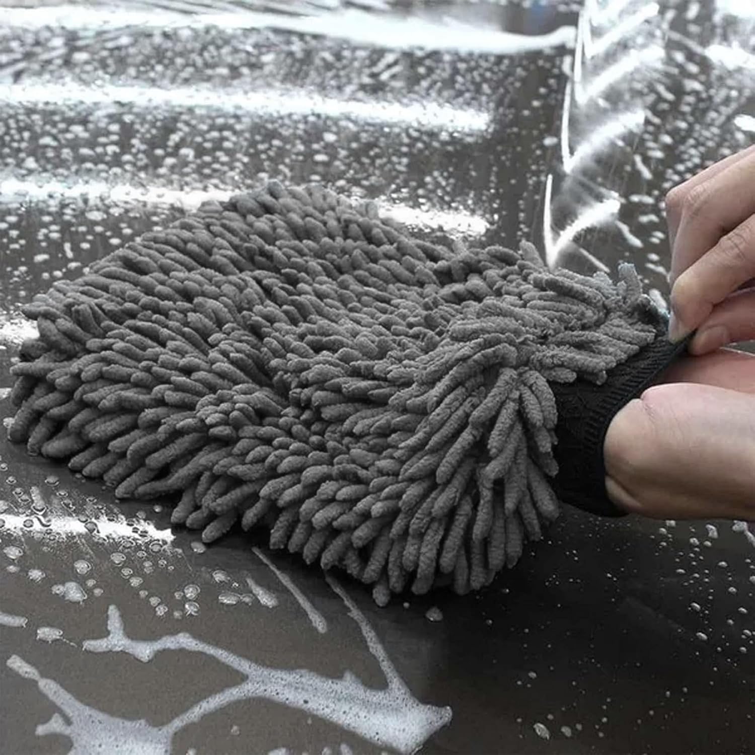 Chenille Premium Scratch-Free Microfiber Lint-Free Blue Wash Mitt 8" x 10"in & Black Pitstop Particle Interceptor - Garage Rebel