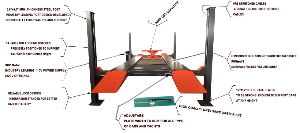 KT-4H110 4 Post/ four Post Vehicle Lift 11,000lbs