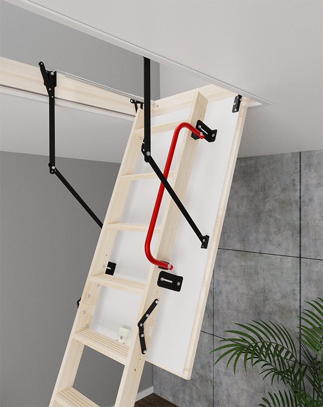 GLOB Wood Insulated Folding Attic Ladder 8 ft - 9.18 ft (Rough Opening: 22.25" x 43.75") with 352 - lb Load Capacity - Garage Rebel