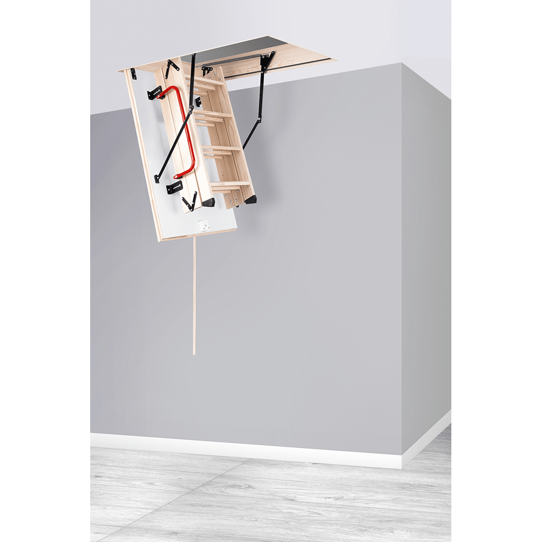 GLOB Wood Insulated Folding Attic Ladder 8 ft - 9.18 ft (Rough Opening: 22.25" x 43.75") with 352 - lb Load Capacity - Garage Rebel