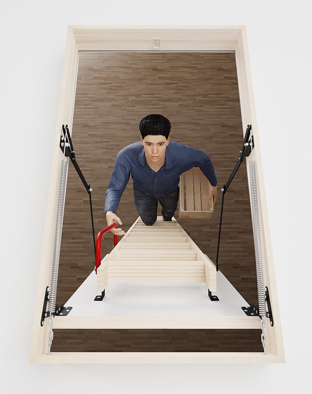 GLOB Wood Insulated Folding Attic Ladder 8 ft - 9.18 ft (Rough Opening: 22.25" x 43.75") with 352 - lb Load Capacity - Garage Rebel