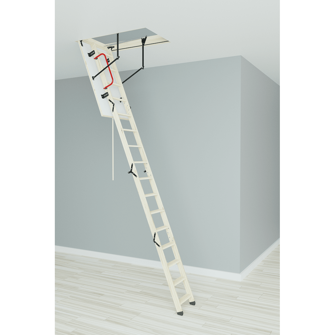 LALLE Wood Insulated Folding Attic Ladder 7 ft - 10.83 ft (Rough Opening: 22.25" x 47.75") with 352 - lb Load Capacity - Garage Rebel