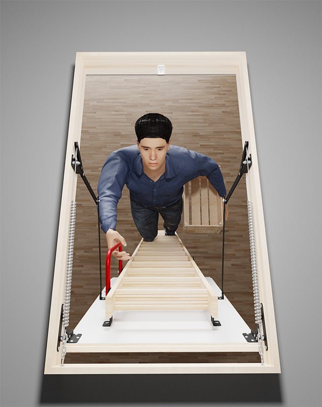 LALLE Wood Insulated Folding Attic Ladder 7 ft - 10.83 ft (Rough Opening: 22.25" x 47.75") with 352 - lb Load Capacity - Garage Rebel