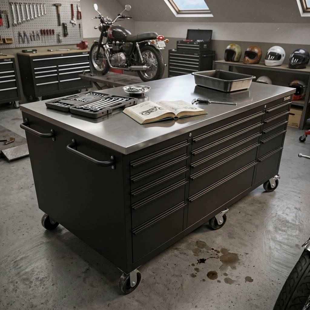Large Steel 71" Garage Island Workbench – Stainless Steel Top - Garage Rebel