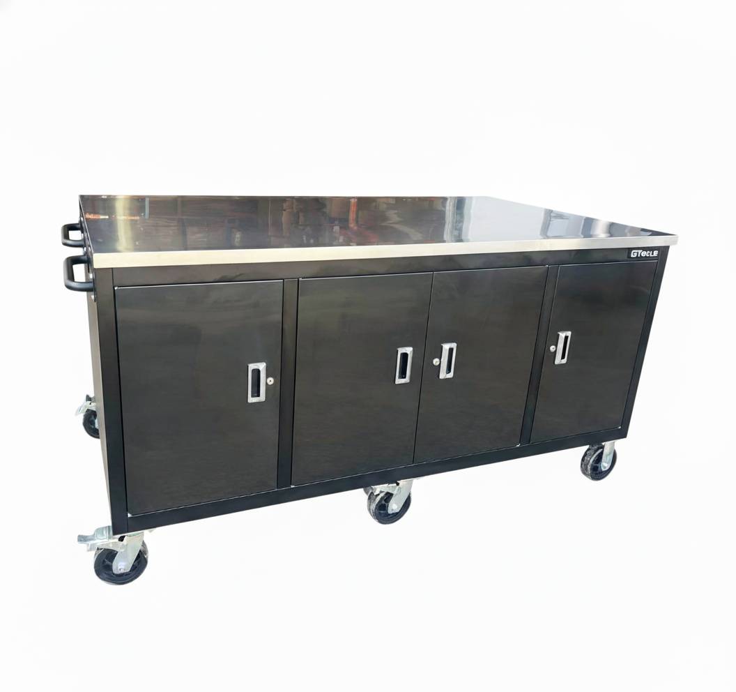 Large Steel 71" Garage Island Workbench – Stainless Steel Top - Garage Rebel