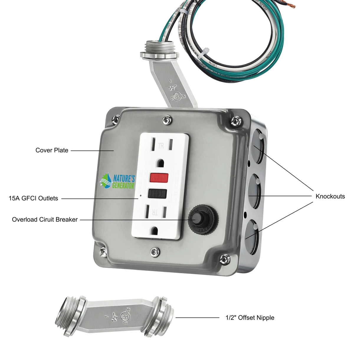 Nature's Generator 15A GFCI Power Outlet Box - Garage Rebel