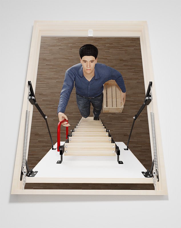 UNI Metal Insulated Folding Attic Ladder 8 ft - 8.5 ft (Rough Opening: 22.5" x 32") with 352 - lb Load Capacity - Garage Rebel