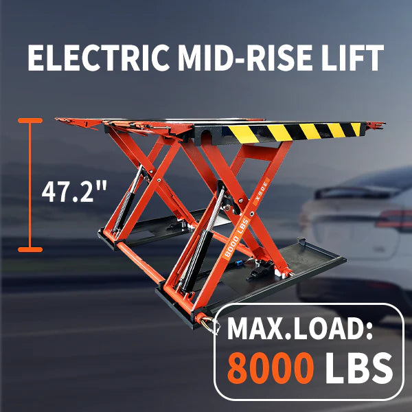 KT-X90E - 8000 lbs Mid Rise Scissor Lift  Electric 110v 47'' Release Auto Lift Car Lift